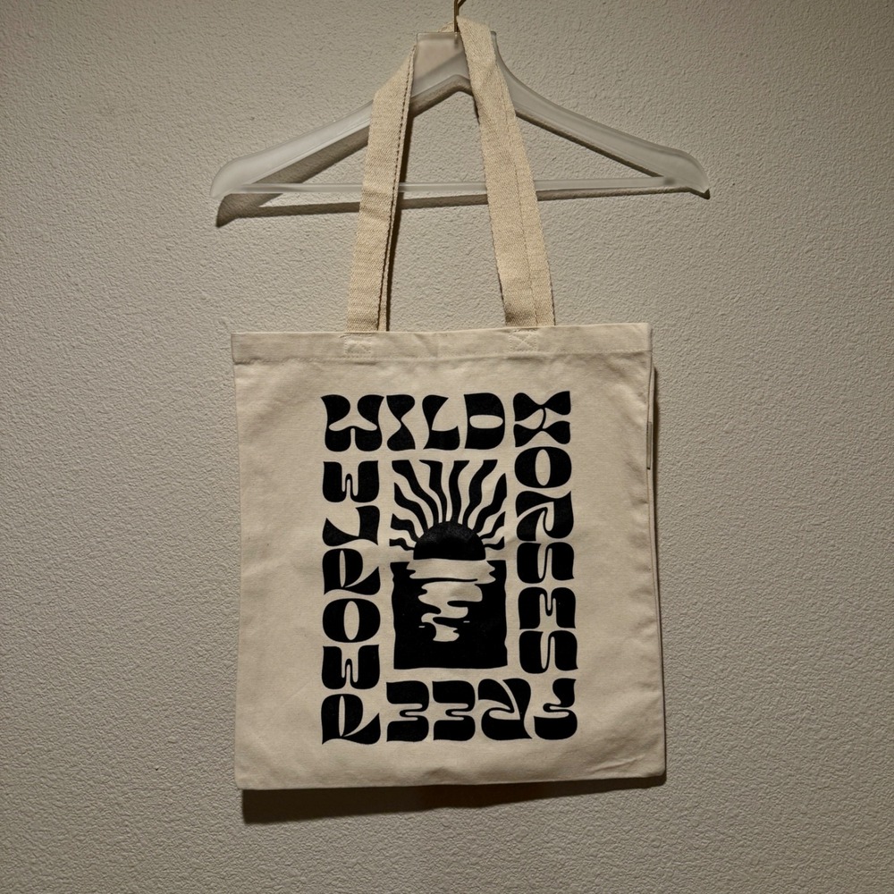 IYARI Wild Horses Free People Canvas Tote Bag Natural Cotton Black Graphic
